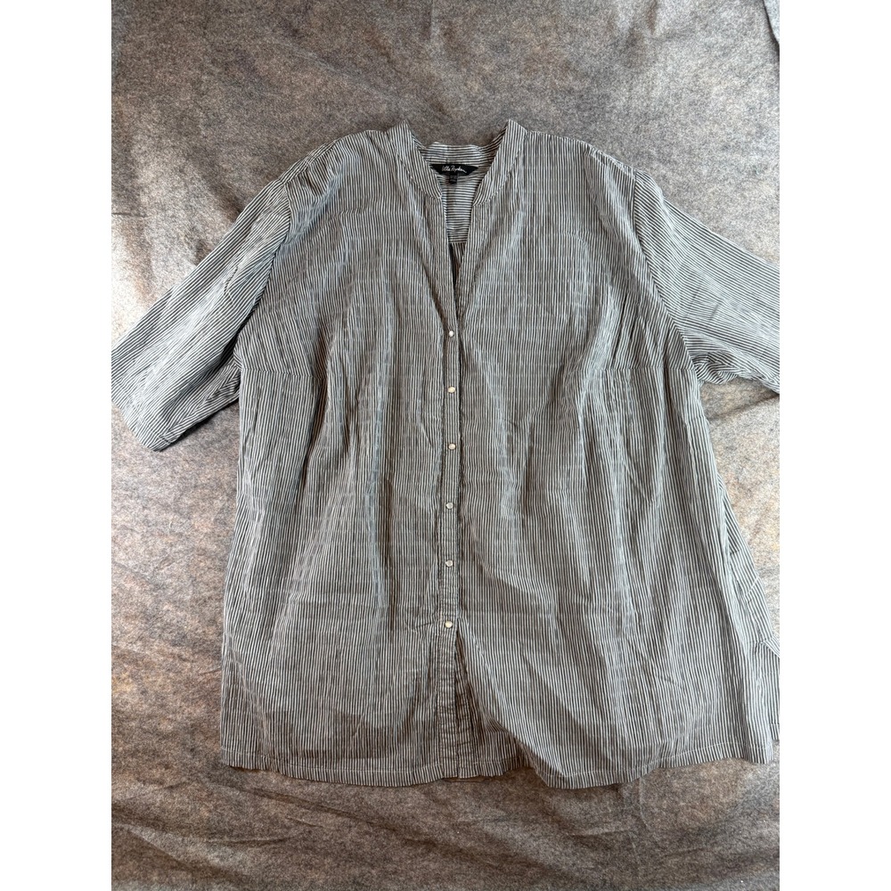 Ulla Popken Button Down Women 28/30 Plus Size Blue Striped Short Sleeve Blouse